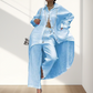 Women’s Trendy Solid Color Two-Piece Outfit Long Sleeve Shirt & Pants-4