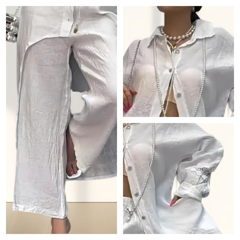 Women’s Trendy Solid Color Two-Piece Outfit Long Sleeve Shirt & Pants-7