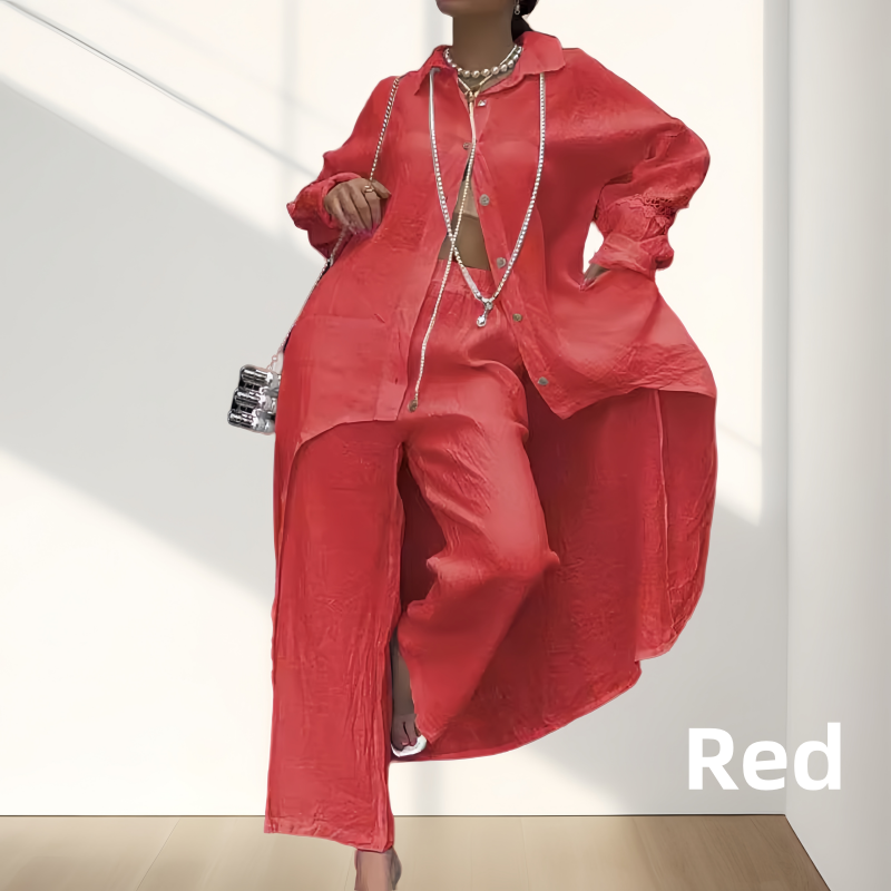Women’s Trendy Solid Color Two-Piece Outfit Long Sleeve Shirt & Pants-11