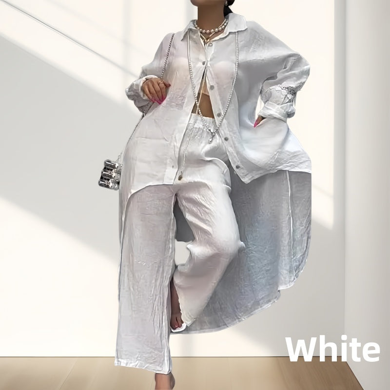 Women’s Trendy Solid Color Two-Piece Outfit Long Sleeve Shirt & Pants-15
