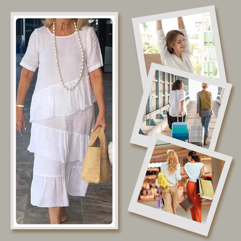 🔥HOT Sale🔥Women's Pleated Tiered Round Neck Solid Dress-7