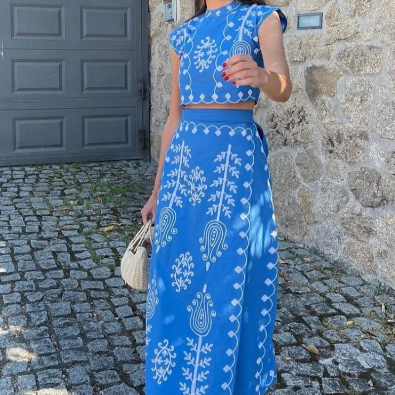 ✨New Arrival✨Women's Print Top ＆ Long Skirt 2-Piece Set-5