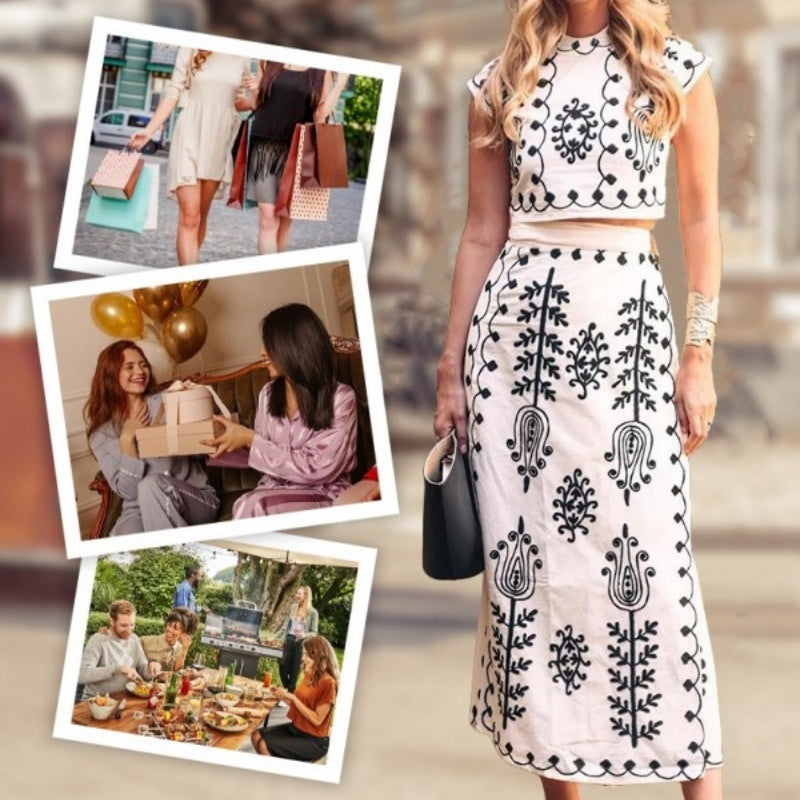 ✨New Arrival✨Women's Print Top ＆ Long Skirt 2-Piece Set-7