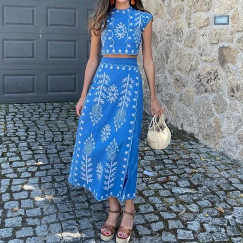 ✨New Arrival✨Women's Print Top ＆ Long Skirt 2-Piece Set-11