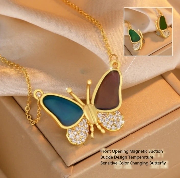 Hot Sale🔥Magnetic Gradient Gemstone Butterfly Necklace-9