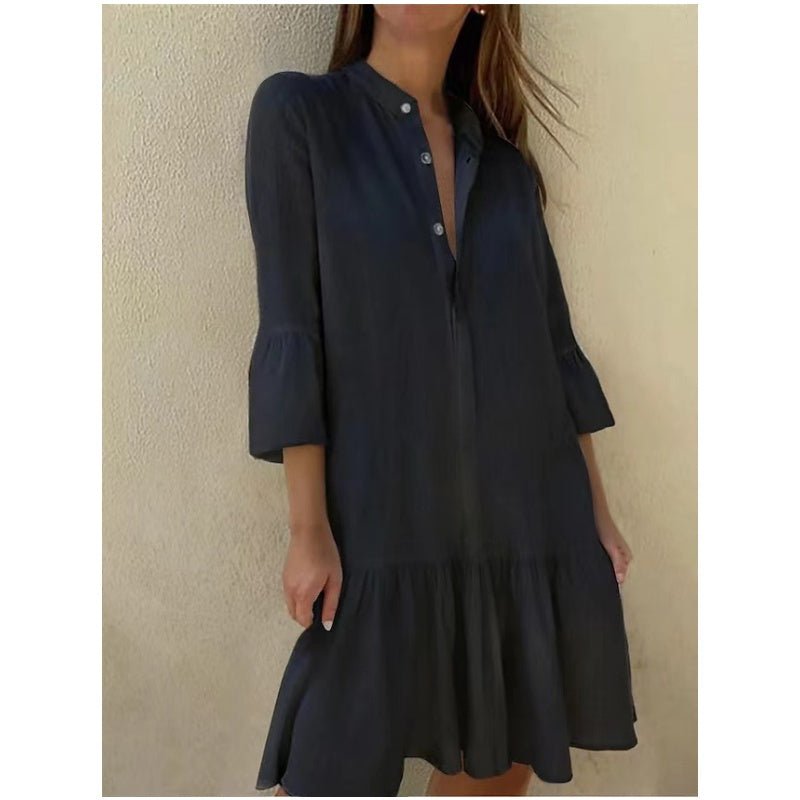✨New Arrival✨Women's Lapel Pleated Mini Shirt Dress-2