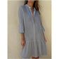 ✨New Arrival✨Women's Lapel Pleated Mini Shirt Dress-3