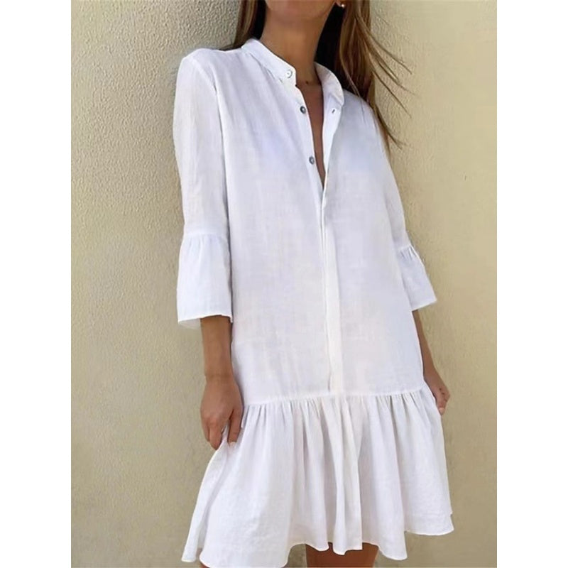 ✨New Arrival✨Women's Lapel Pleated Mini Shirt Dress-1
