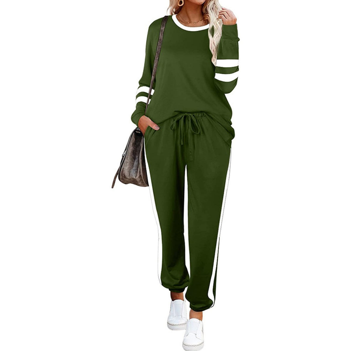 🔥Hot Sale 54% OFF🔥Women’s 2-Piece Crewneck Color-Block Sweatsuit-12