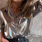 🍂Fall Specials 49% OFF🍂Women's Shimmer Metallic Leather Button-Up Shirt-2