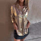 🍂Fall Specials 49% OFF🍂Women's Shimmer Metallic Leather Button-Up Shirt-11