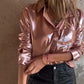 🍂Fall Specials 49% OFF🍂Women's Shimmer Metallic Leather Button-Up Shirt-10