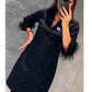 ✨New Arrival✨V-Neck Dress with Rhinestone Faux Feather Decoration-1
