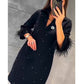 ✨New Arrival✨V-Neck Dress with Rhinestone Faux Feather Decoration-2