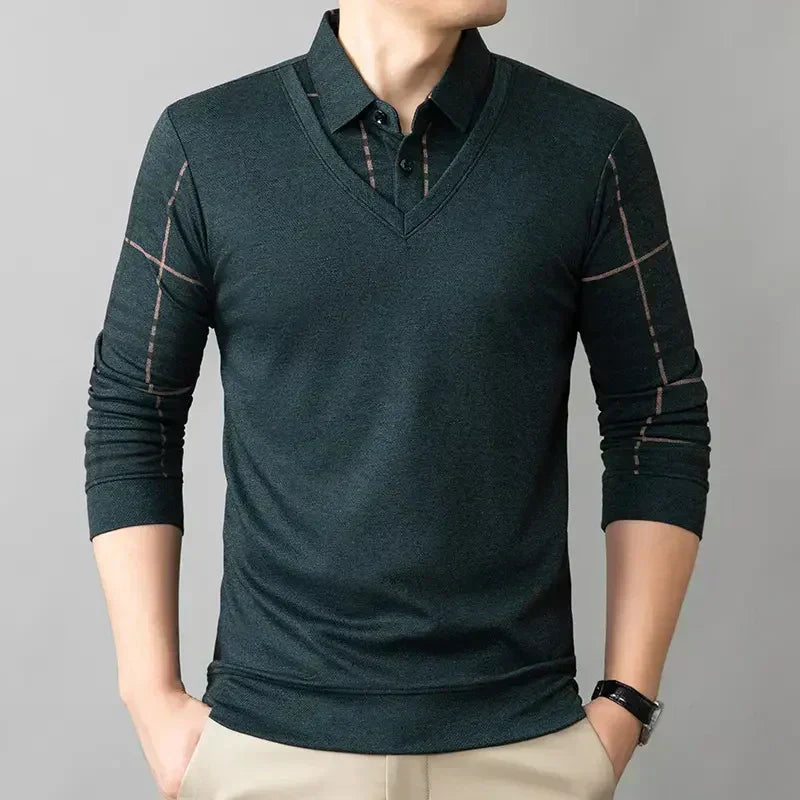 🔥Limited time 50% off🔥Men's Lapel Faux Two-Piece Warm Top-4