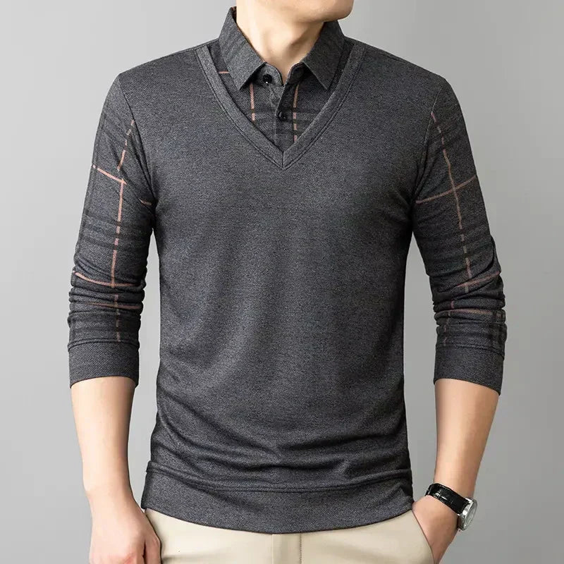 🔥Limited time 50% off🔥Men's Lapel Faux Two-Piece Warm Top-3