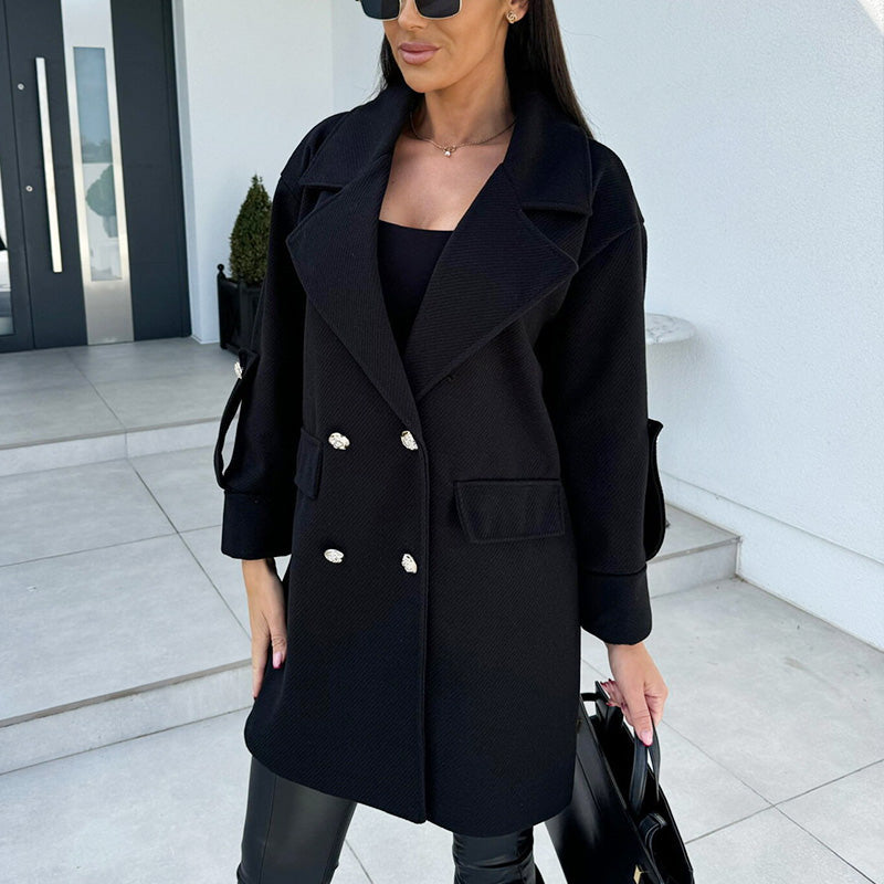 ✨Get 65% off💖Women's Solid Color Double Breasted Coat-2