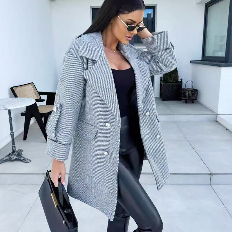 ✨Get 65% off💖Women's Solid Color Double Breasted Coat-1