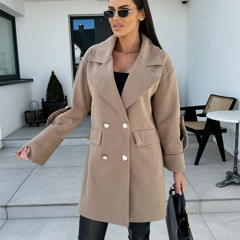 ✨Get 65% off💖Women's Solid Color Double Breasted Coat-9