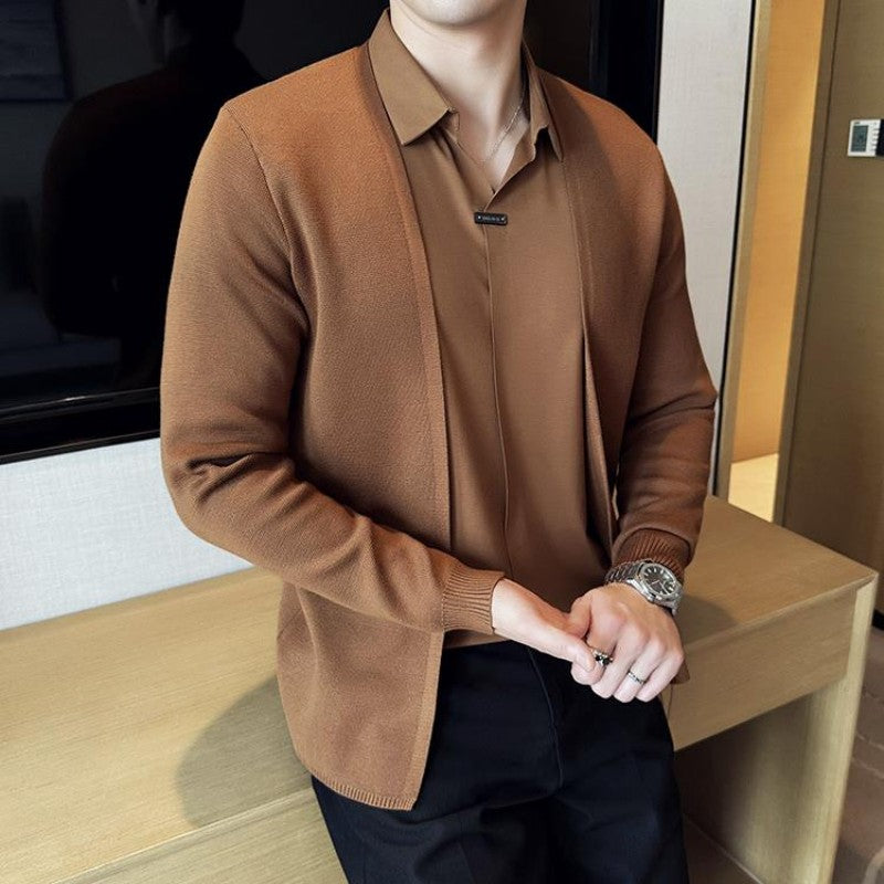 ✨New Arrival✨Men's Casual Solid Color Faux 2-Piece Top-3