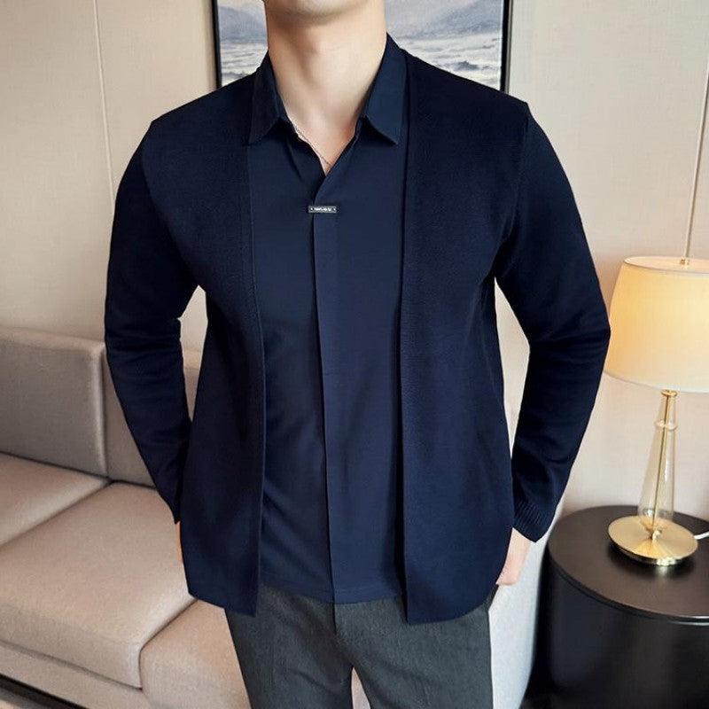 ✨New Arrival✨Men's Casual Solid Color Faux 2-Piece Top-5