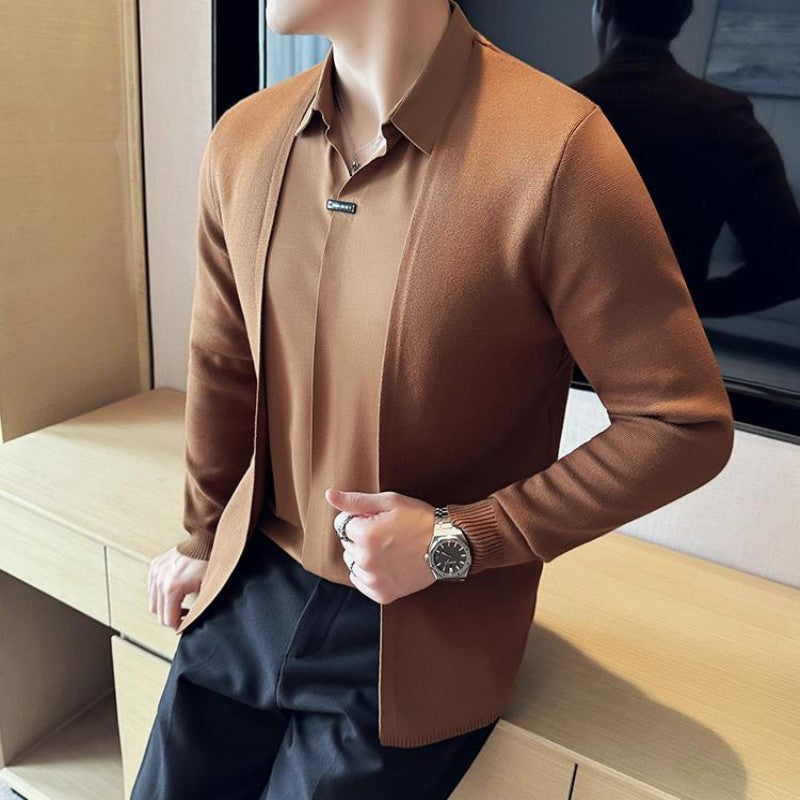 ✨New Arrival✨Men's Casual Solid Color Faux 2-Piece Top-13