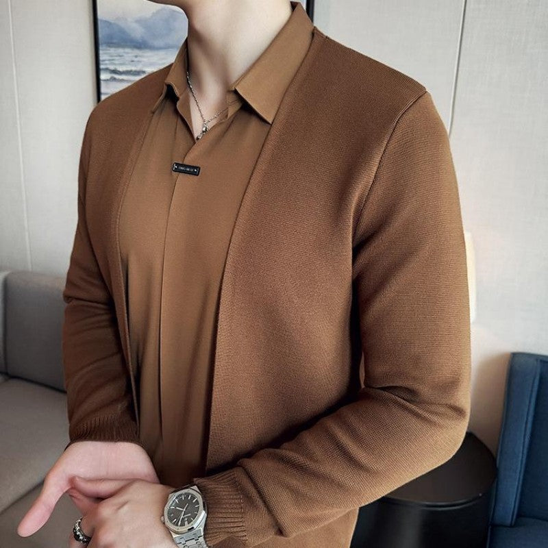 ✨New Arrival✨Men's Casual Solid Color Faux 2-Piece Top-14