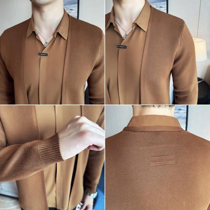 ✨New Arrival✨Men's Casual Solid Color Faux 2-Piece Top-15