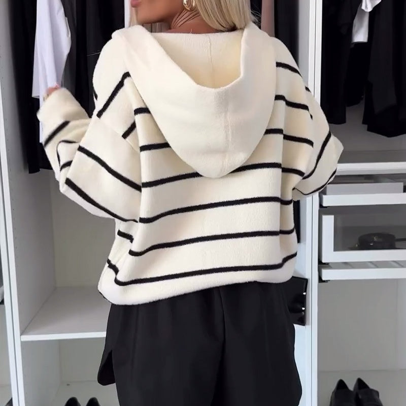🍂Fall Specials🍂Women's Striped Button Down Hooded Coat-1