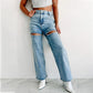 🔥Autumn new style 60% OFF🔥Women’s Rhinestone Ripped Straight-leg Jeans-1