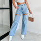 🔥Autumn new style 60% OFF🔥Women’s Rhinestone Ripped Straight-leg Jeans-2