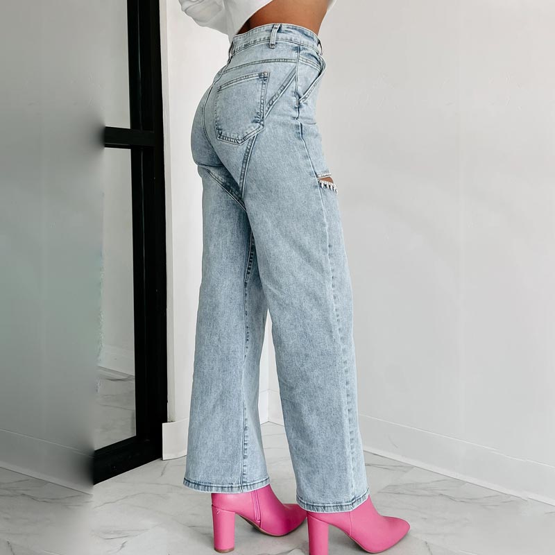 🔥Autumn new style 60% OFF🔥Women’s Rhinestone Ripped Straight-leg Jeans-10