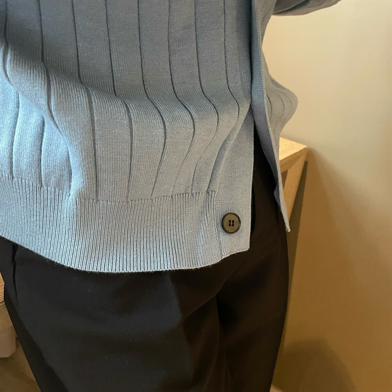 🍁New for autumn✨Men's V-Neck Open Front Sweater in Solid Colors-2