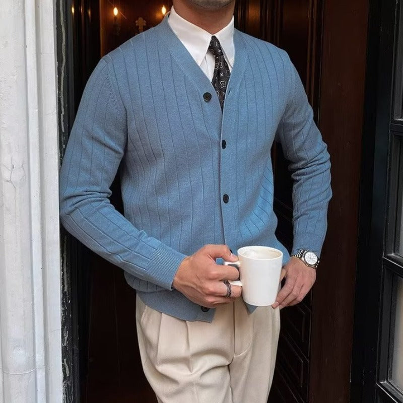 🍁New for autumn✨Men's V-Neck Open Front Sweater in Solid Colors-10