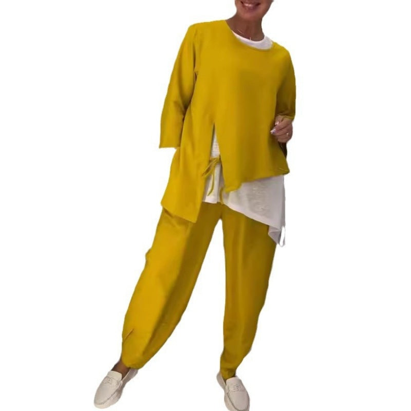 🔥Hot Sale 46% OFF🔥Women's Asymmetrical Top and Loose-Fit Pants 2- Piece Set-2