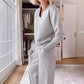 🎉50 % RABATT🥳Zweiteiliges Set aus Oberteil und Hose mit V-Ausschnitt in Volltonfarbe für Damen