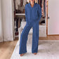 🎉50 % RABATT🥳Zweiteiliges Set aus Oberteil und Hose mit V-Ausschnitt in Volltonfarbe für Damen
