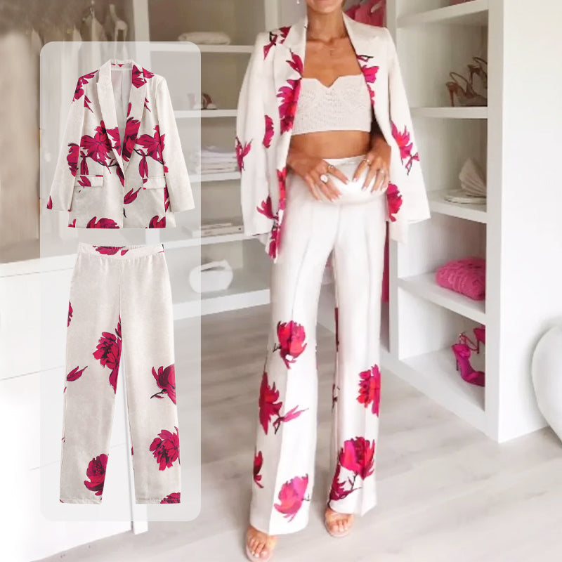 ✨New Arrival✨Women's Floral Print Long Sleeve Lapel Blazer & Pants Set-1