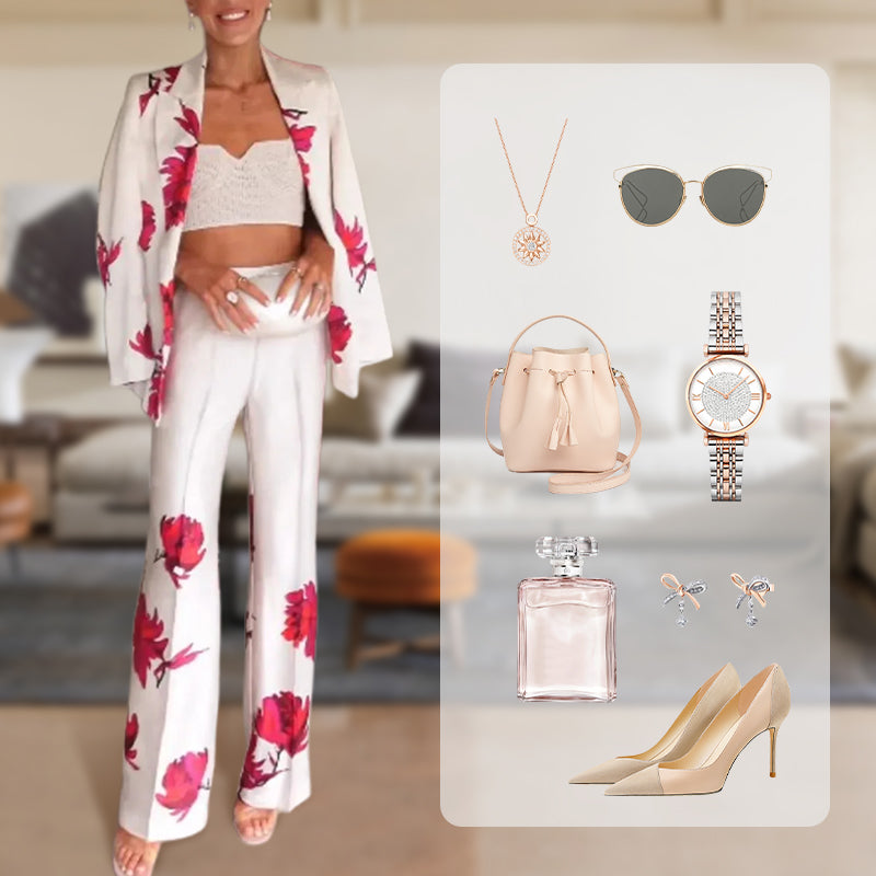 ✨New Arrival✨Women's Floral Print Long Sleeve Lapel Blazer & Pants Set-5