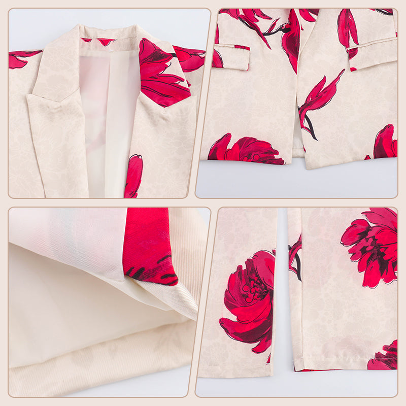 ✨New Arrival✨Women's Floral Print Long Sleeve Lapel Blazer & Pants Set-4