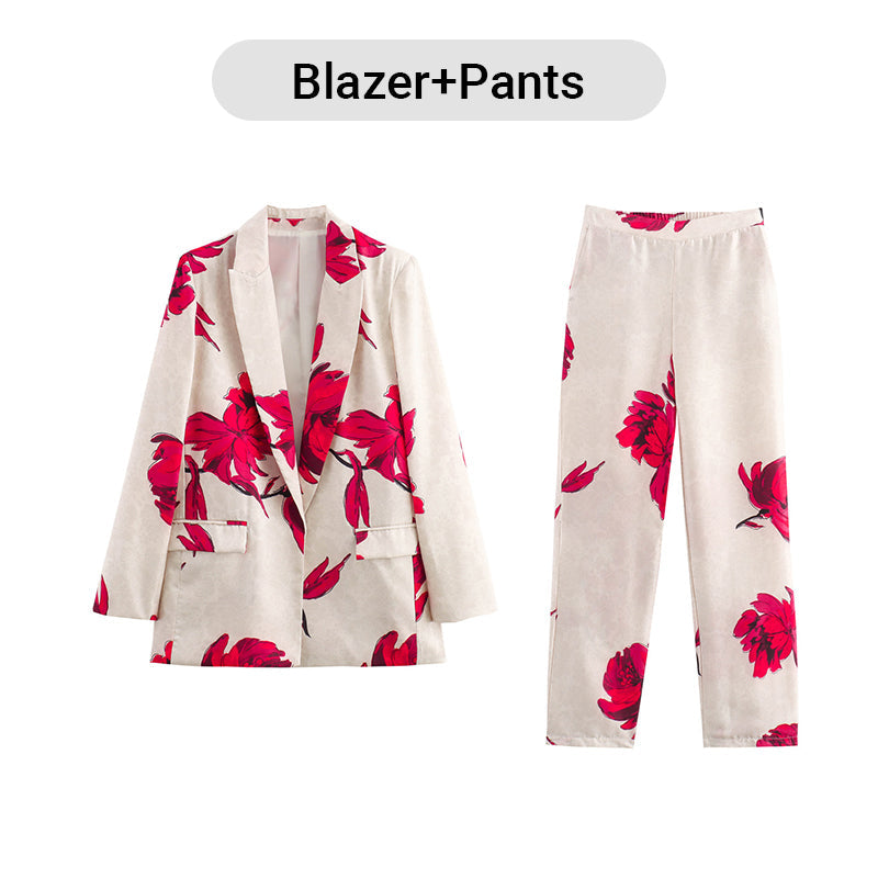 ✨New Arrival✨Women's Floral Print Long Sleeve Lapel Blazer & Pants Set-8