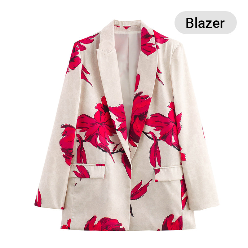 ✨New Arrival✨Women's Floral Print Long Sleeve Lapel Blazer & Pants Set-10