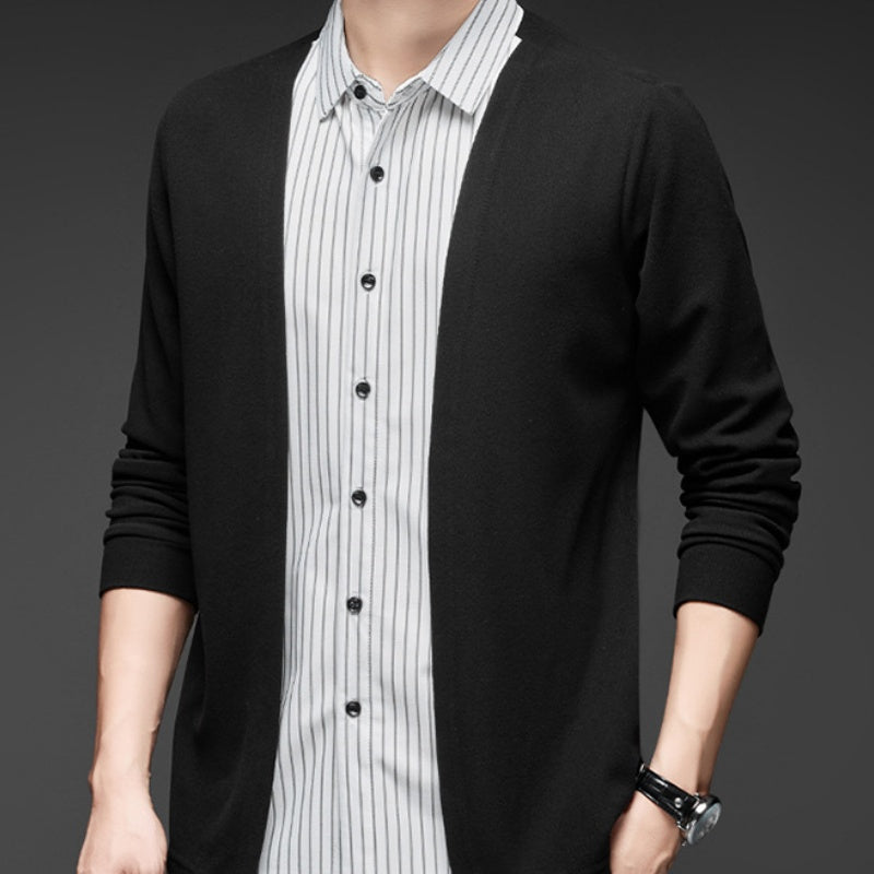 Men's Fake Two-Piece Striped Long-Sleeved Sweater-3