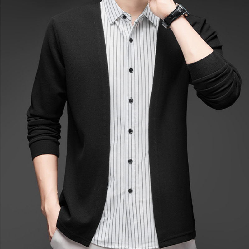Men's Fake Two-Piece Striped Long-Sleeved Sweater-1