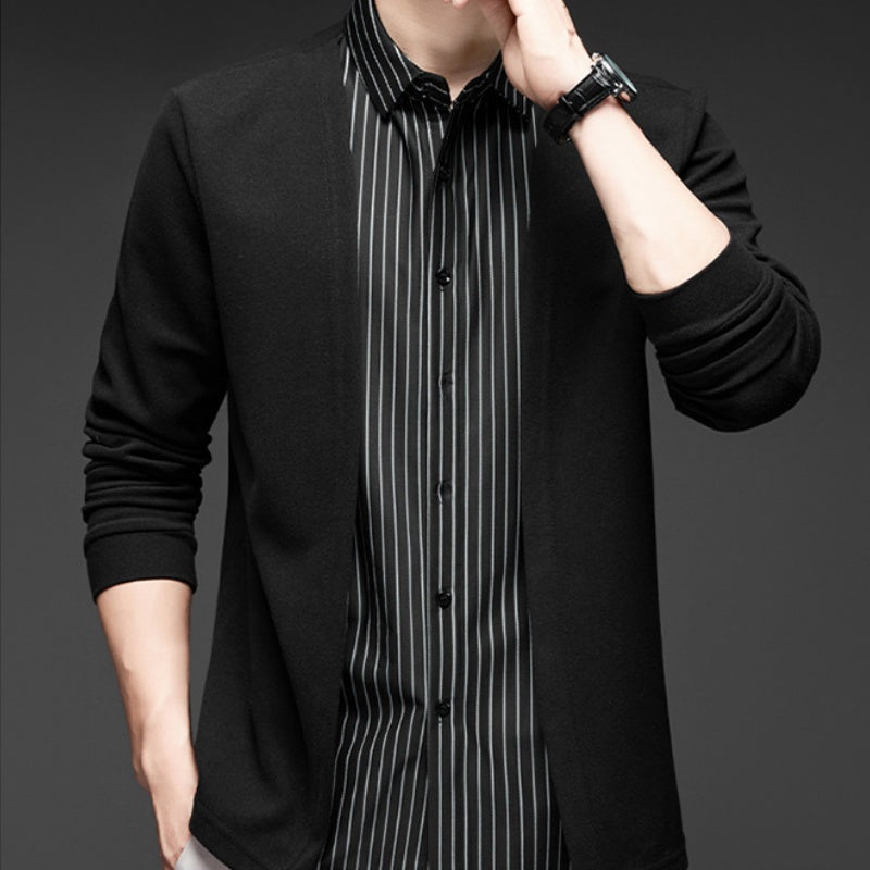 Men's Fake Two-Piece Striped Long-Sleeved Sweater-4