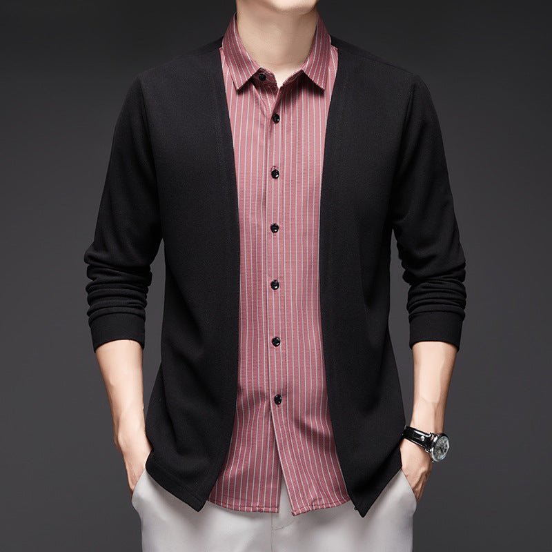 Men's Fake Two-Piece Striped Long-Sleeved Sweater-2