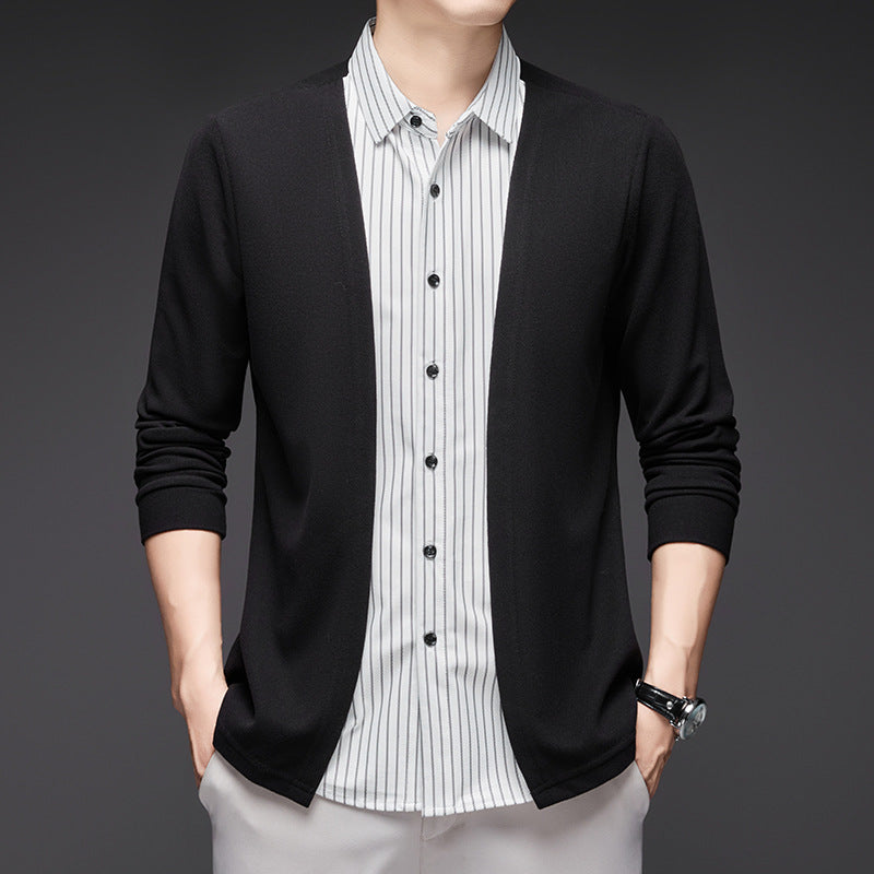 Men's Fake Two-Piece Striped Long-Sleeved Sweater-7
