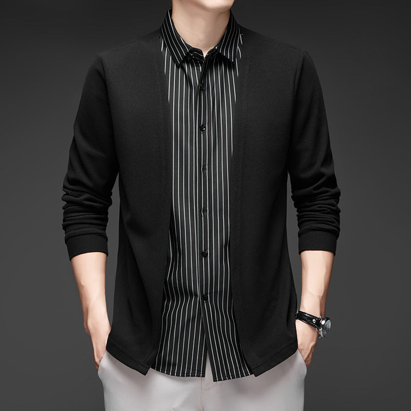 Men's Fake Two-Piece Striped Long-Sleeved Sweater-8