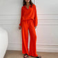 ✨Hot Sale 54% OFF✨Solid Colours 2 Piece Casual Set - V-Neck Top and Wide Leg Trousers-3
