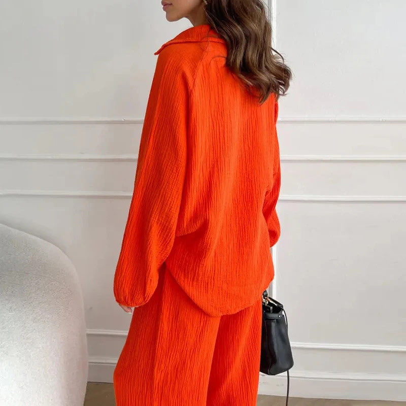 ✨Hot Sale 54% OFF✨Solid Colours 2 Piece Casual Set - V-Neck Top and Wide Leg Trousers-5